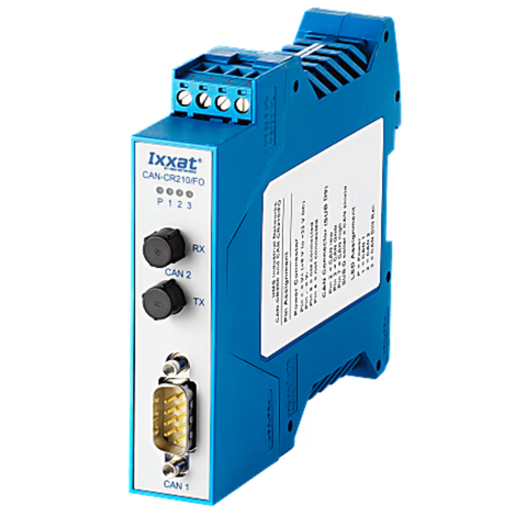 CAN-CR210/FO repeater has 2 CAN interfaces, one which is Fiber Optic and enables the conversion of CAN signals from copper wire to fiber optics.