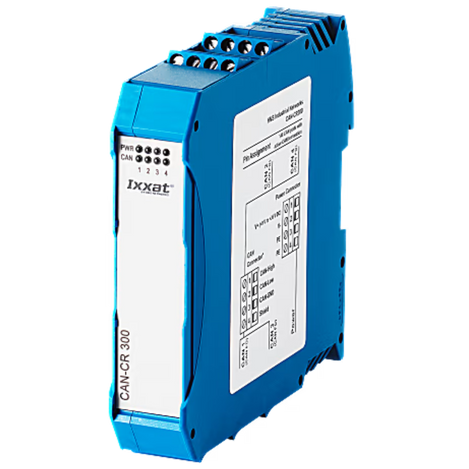 CAN-CR300 repeater with four CAN/CAN FD interfaces improves the CAN bus load capacity, establishes a physical coupling of bus systems and offers galvanic isolation.