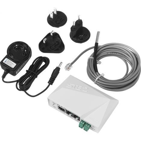 STE2 R2 package contains power adapter, temperature sensor (3m) and the STE2 R2 device.