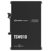 top view of the TSW010 Ethernet switch shows made in Lithuania, teltonkia logo,  and power pinout.